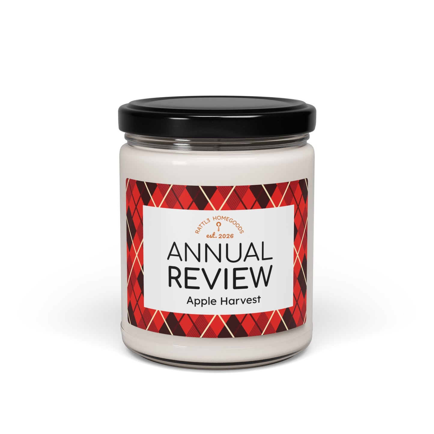 "Annual Review" Apple Harvest Scented Soy Candle, 9oz (Plaid Fall Label)