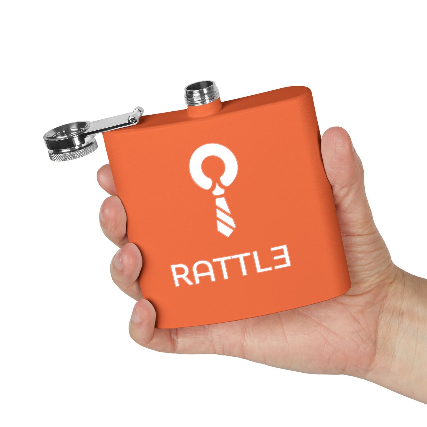 6oz Stainless Steel Flask — Orange Rattle Logo Pocket Flask