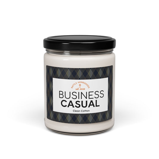 Business Casual Scented Soy Candle — Clean Cotton 9oz (Gift for Office, Masculine Home Fragrance)