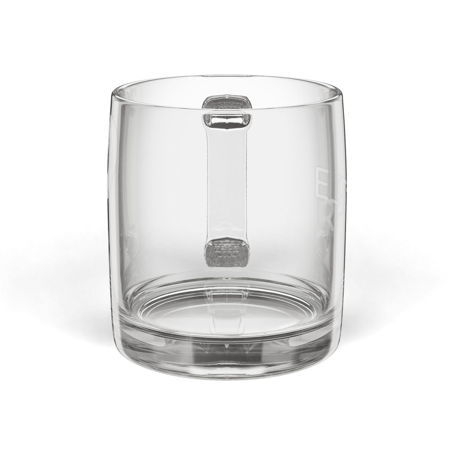 RATTL3 Engraved Glass Coffee Mug — 12.25oz Clear Cup, Subtle Etched Design