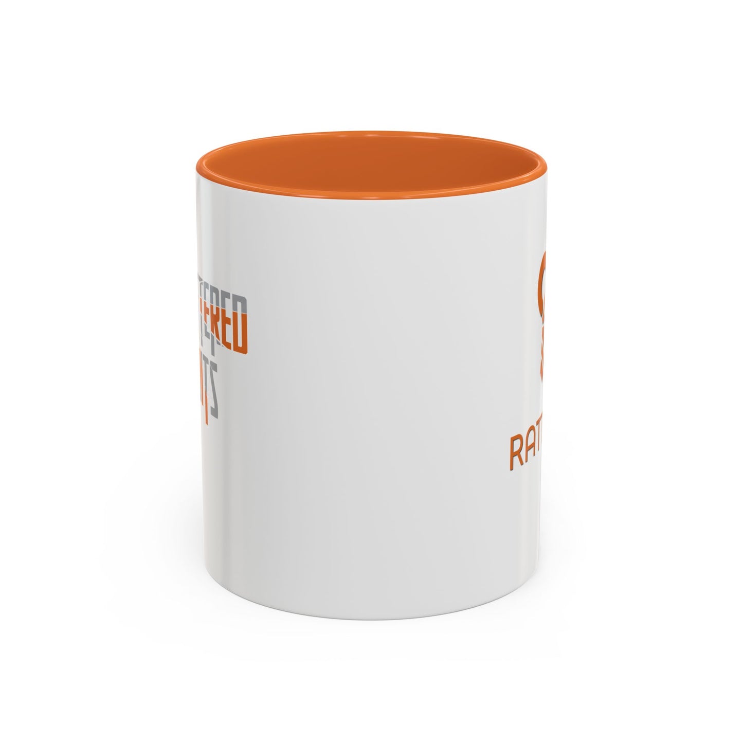 Shattered Suits Orange Accent Mug — Bold Typographic Coffee Cup (11oz/15oz)