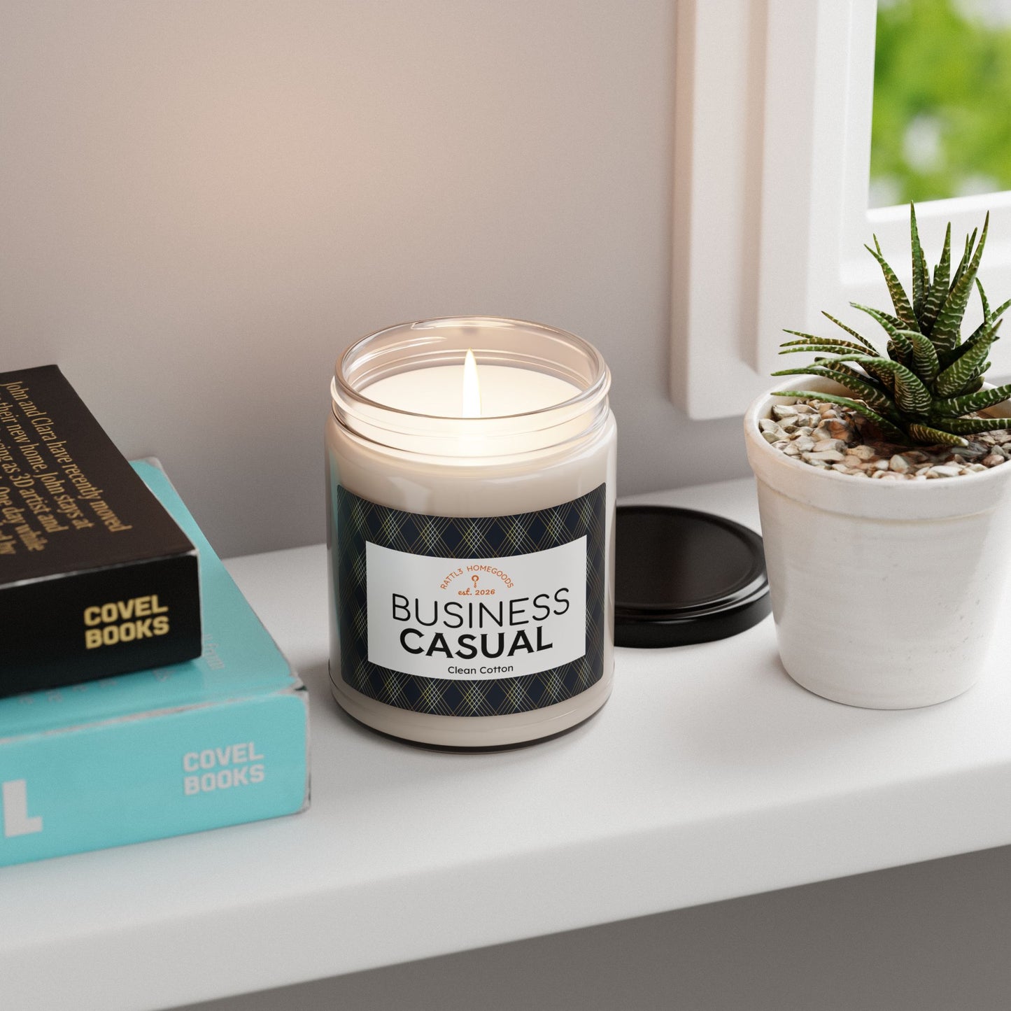 Business Casual Scented Soy Candle — Clean Cotton 9oz (Gift for Office, Masculine Home Fragrance)