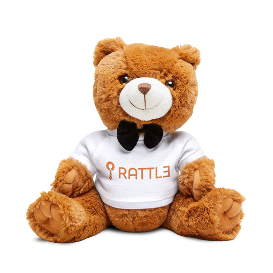 Brown Plush Teddy Bear with Rattl3 T‑Shirt — Cute Branded Gift
