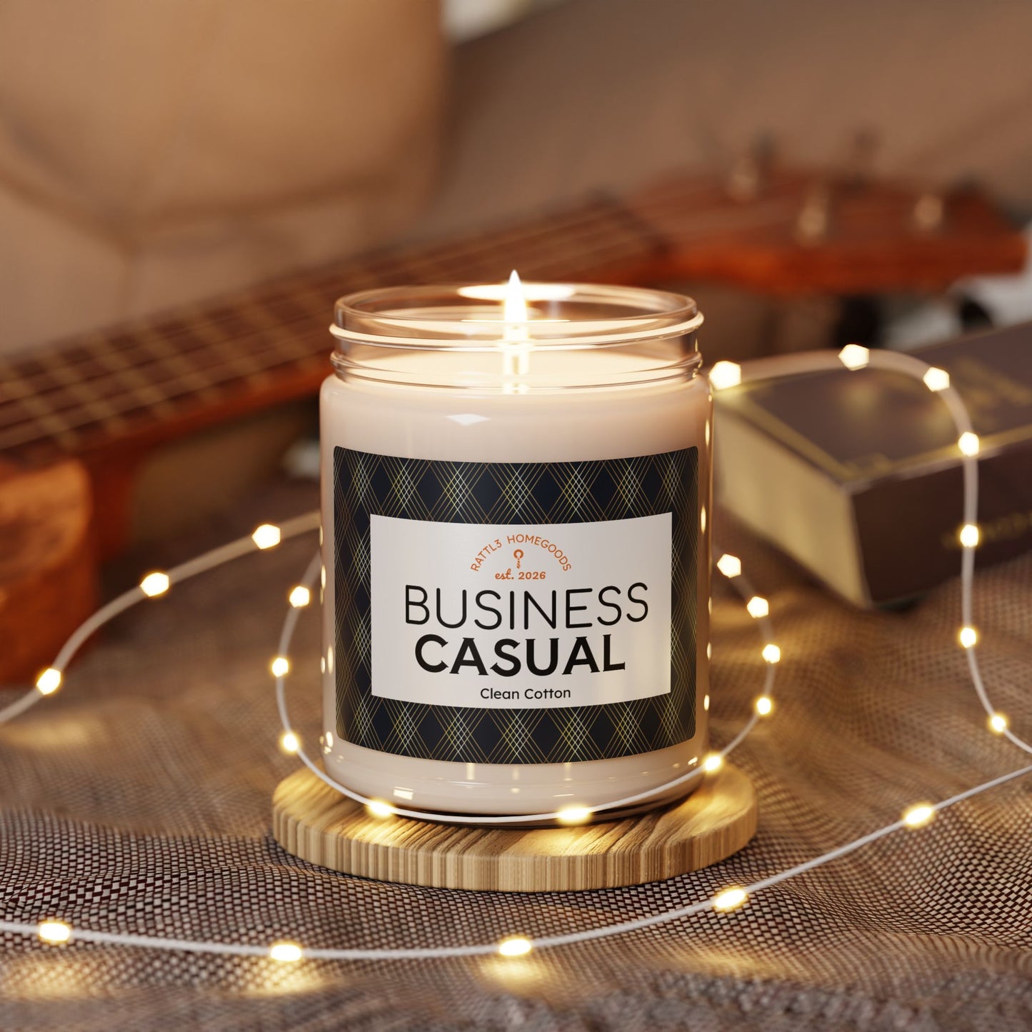 Business Casual Scented Soy Candle — Clean Cotton 9oz (Gift for Office, Masculine Home Fragrance)