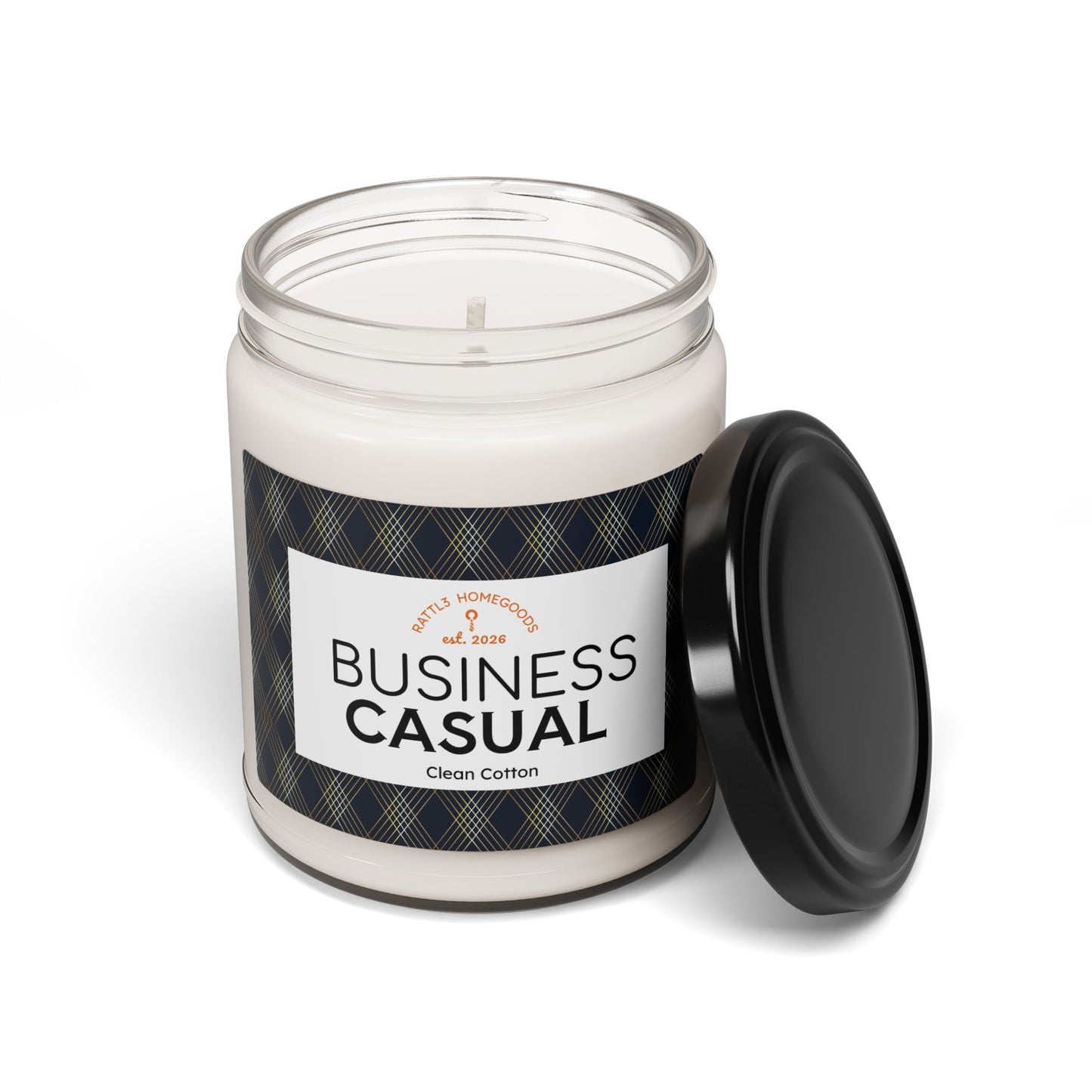 Business Casual Scented Soy Candle — Clean Cotton 9oz (Gift for Office, Masculine Home Fragrance)